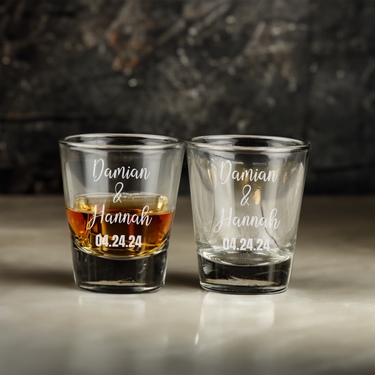 wedding couple shot glass w/ date